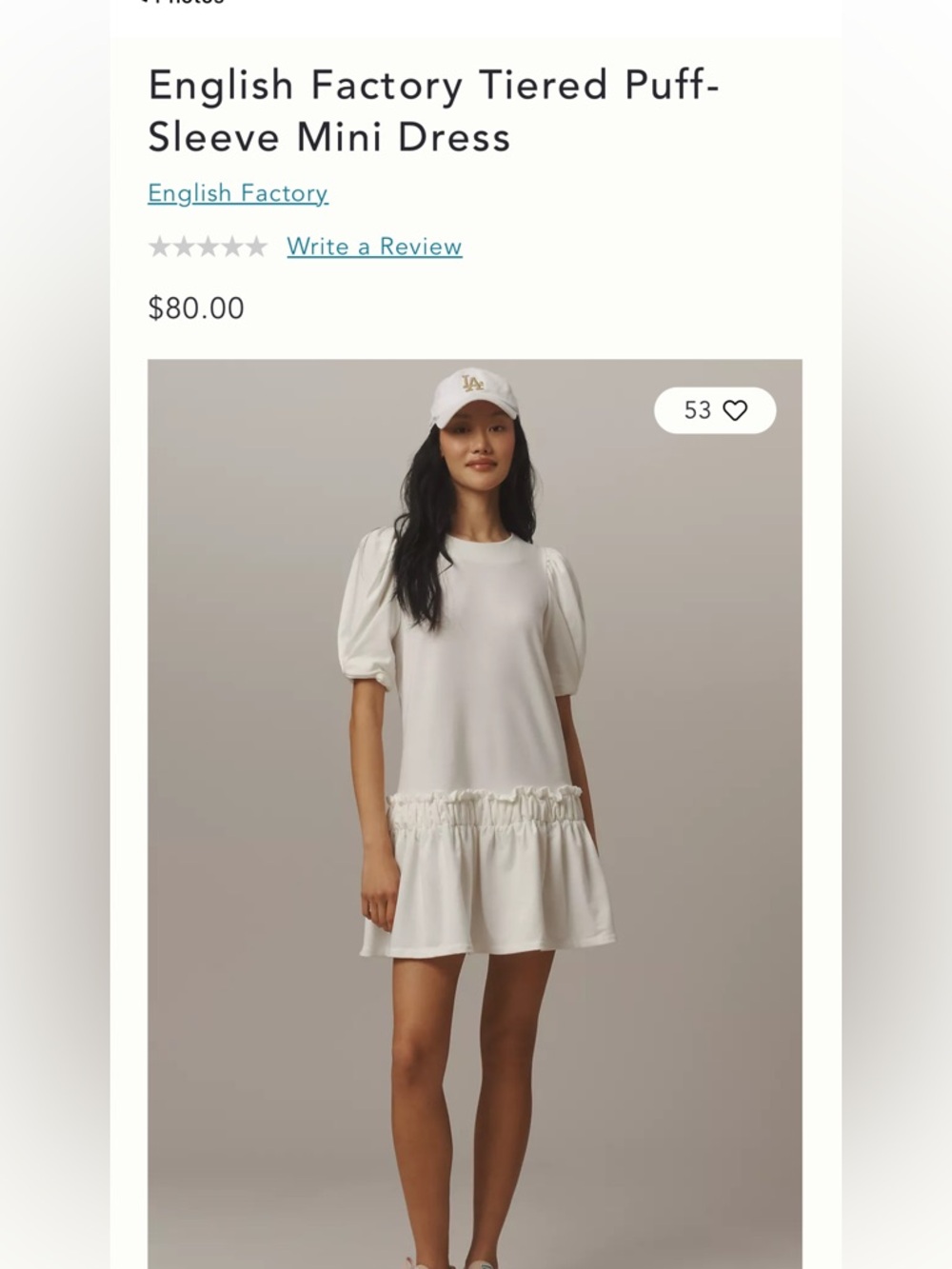 Anthropologie English Factory Cream Puff-Sleeve Mini Dress with Ruffle Hem